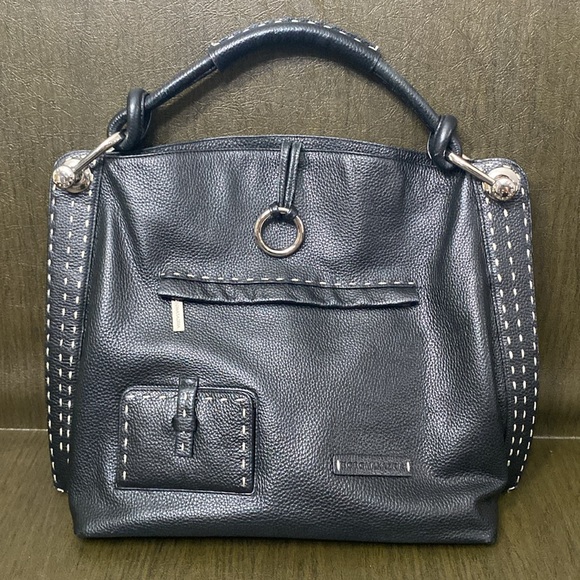 BCBGMaxAzria Black Pebbled Leather Handbag /Purse/with Gorgeous Stitching - Picture 2 of 16